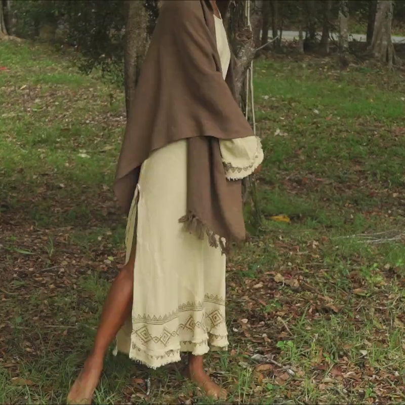 Womens ANAGAMI Hooded Kimono Black Cape Poncho Robe Block Printed Natural Dyed Ceremony Ritual Shaman Tribal Alchemy Shawl Wrap Rave AJJAYA