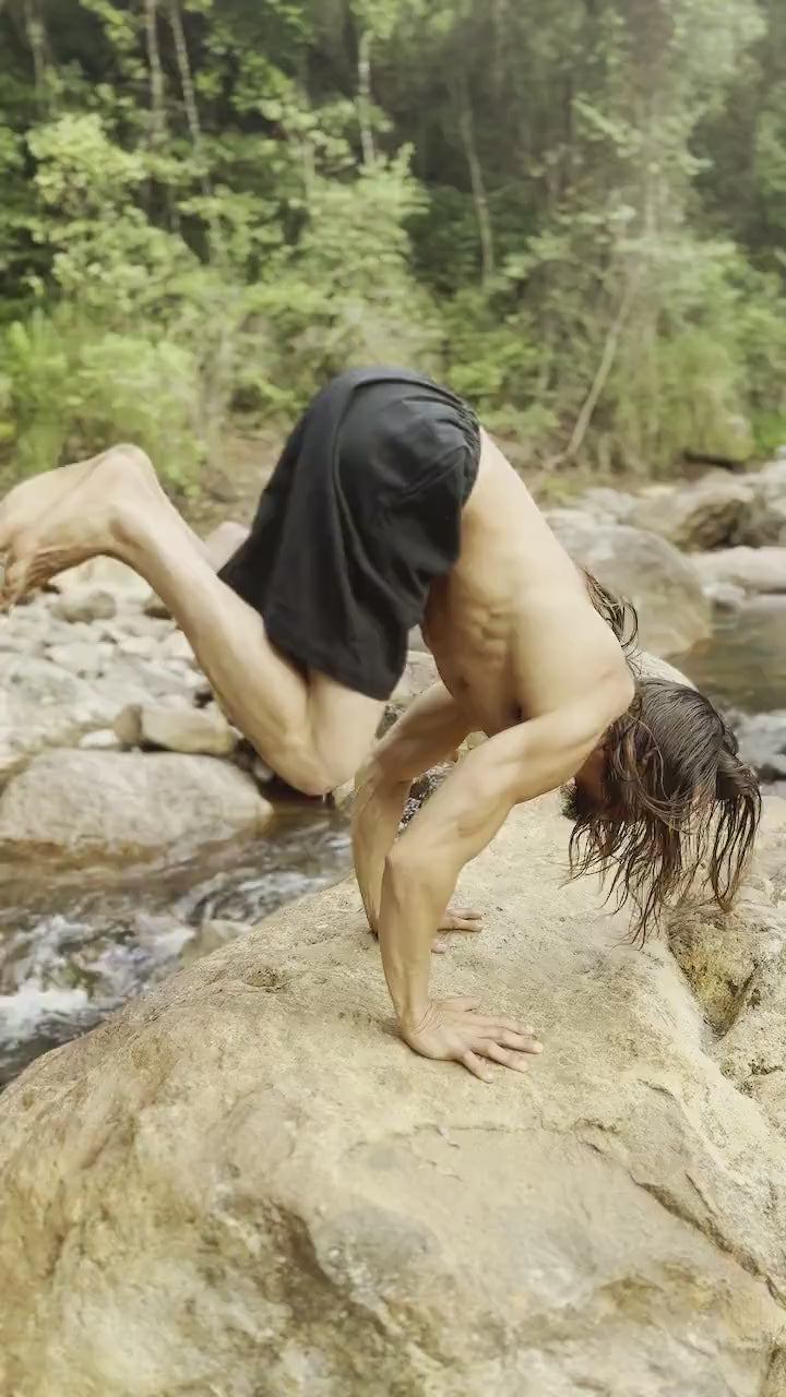 YUGINI Black Mens Short Yoga Pants Loose Comfortable Mens Shorts Pockets Natural Cotton Plant Dyed Workout Ninja Gypsy Festival Gym AJJAYA