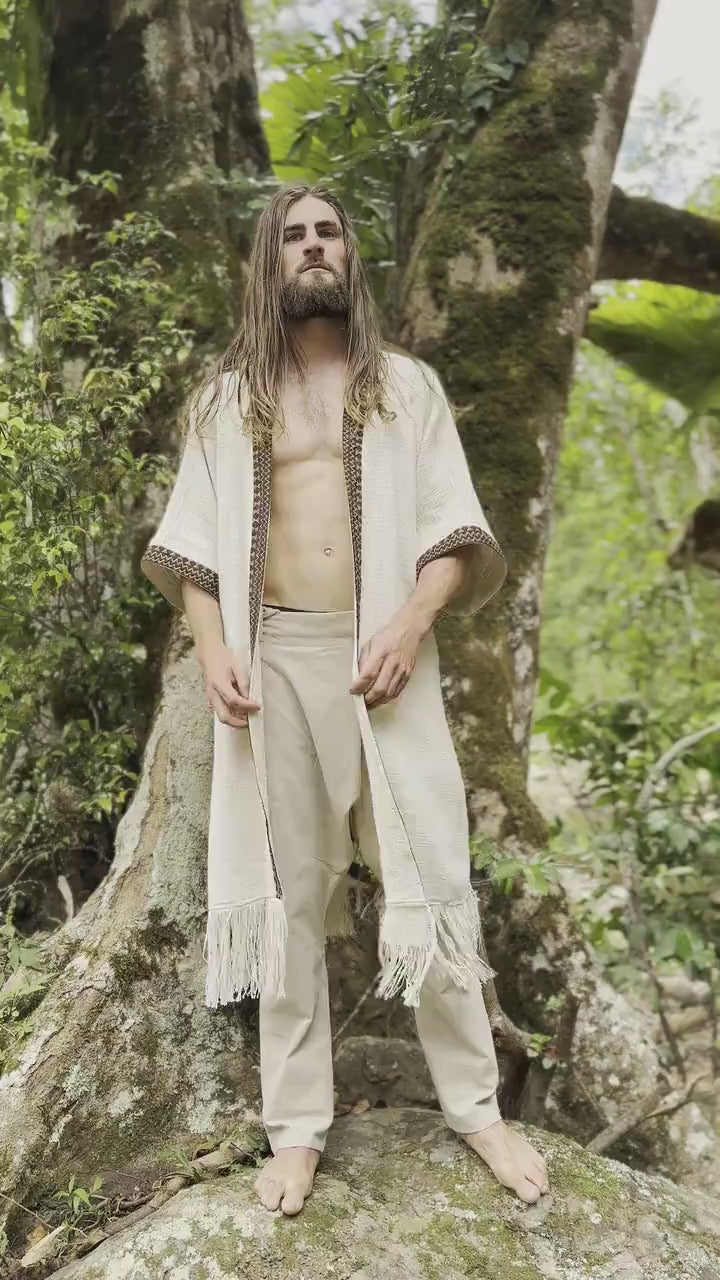 BUNTU Beige Kimono Robe Handmade Tribal African Patterns Natural  Textured Cotton Shamanic Ceremony Ritual Festival Boho Gypsy AJJAYA