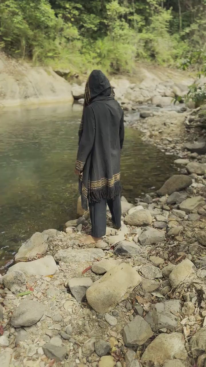 JUBBA Black Mens Hooded Cloak Long Sleeve Poncho Jacket