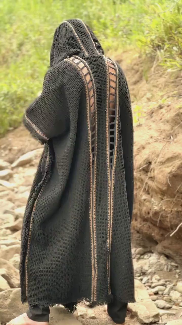 MAGOS WIZARD Long Black Raven Mens Hooded Kimono Vest