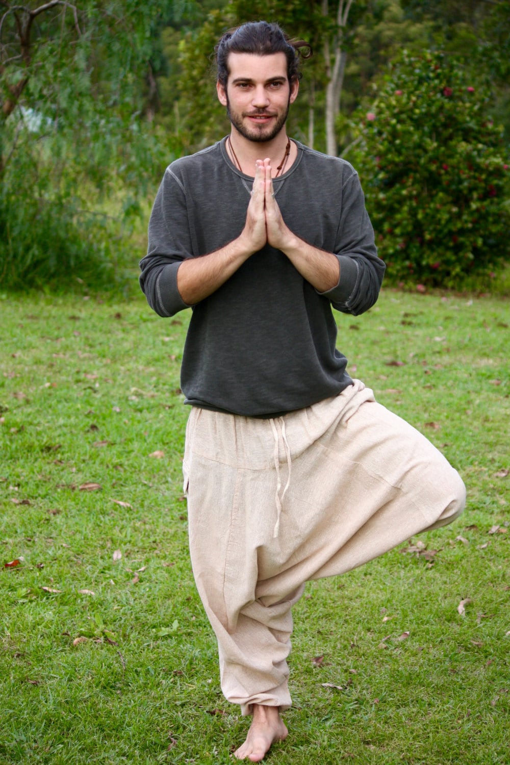 Handmade Aladdin Mens Ashtanga Harem Alibaba Yoga Afghani Pants, Hemp Beige Colour with pocket trousers comfortable tai chi kong fu