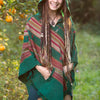 Handmade Poncho with Hood Kashmiri Earthy, Tribal Pattern Festival Gypsy AJJAYA Winter Warm Nomadic Mexican with pockets