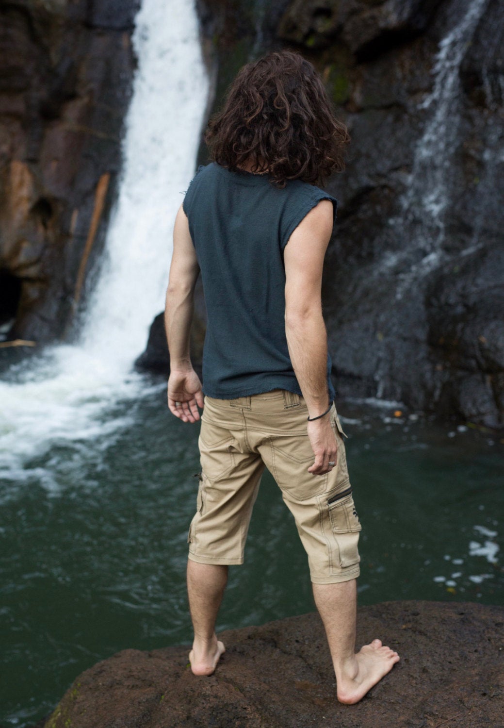 Top de festival negro hecho a mano para hombres Neo Gypsy sin mangas Earthy Tribal Tank Top, Tank Jungle Cotton Open V Neck Rave AJJAYA Nomadic Primitive