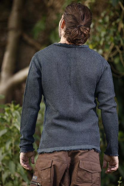 Handmade Neo Matrix Black Long Sleeve Mens Shirt Top, Gypsy Earthy Jungle Tribal Desert Nomadic Ethnic Festival Rave Primitive AJJAYA