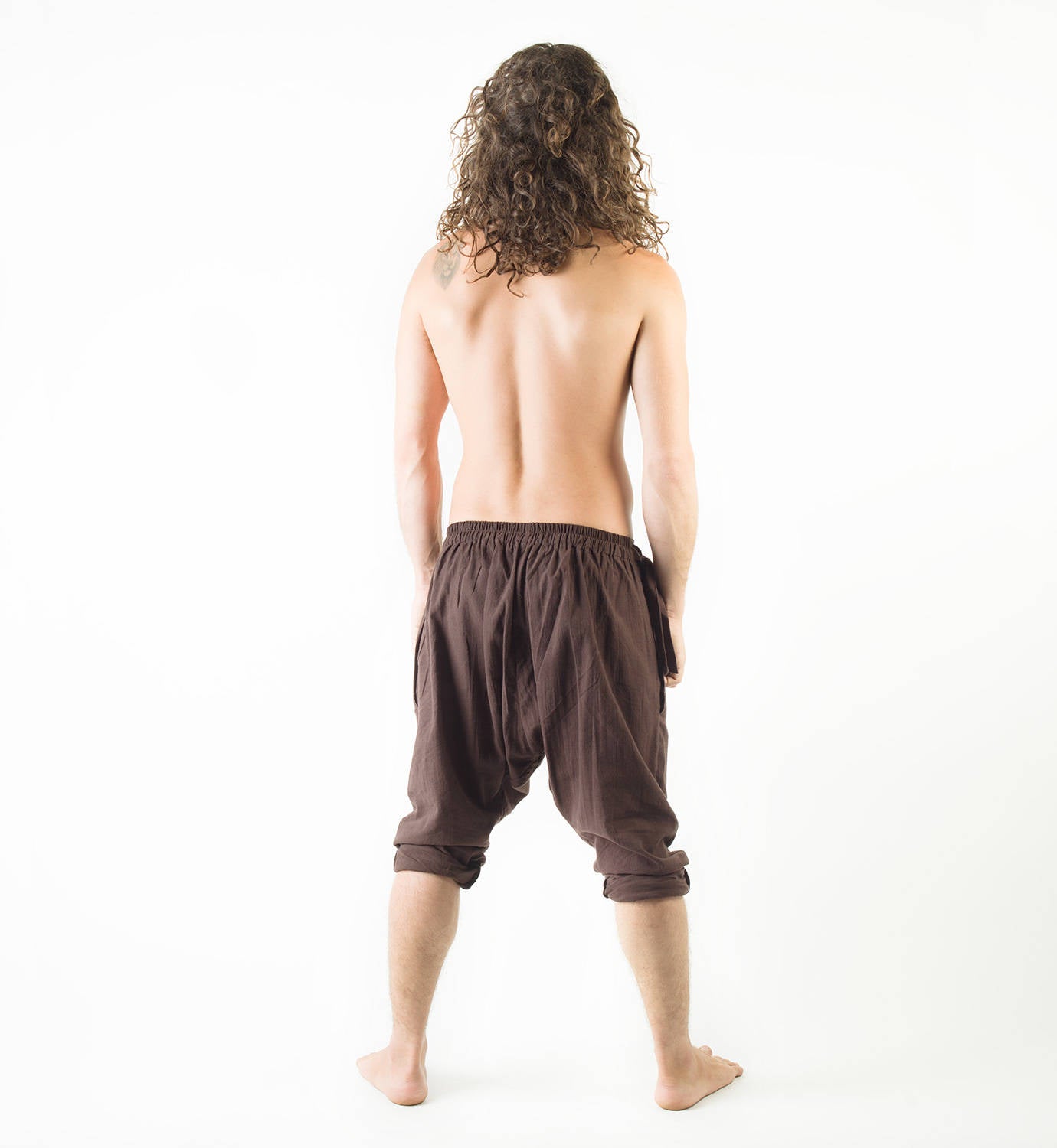 Pantalon d'entrejambe de chute de sarouel afghan brun pour hommes, primitif fait à la main confortable Yoga Gypsy Boho Alibaba Aladdin Festival Pantalon Goa deux poches AJJAYA