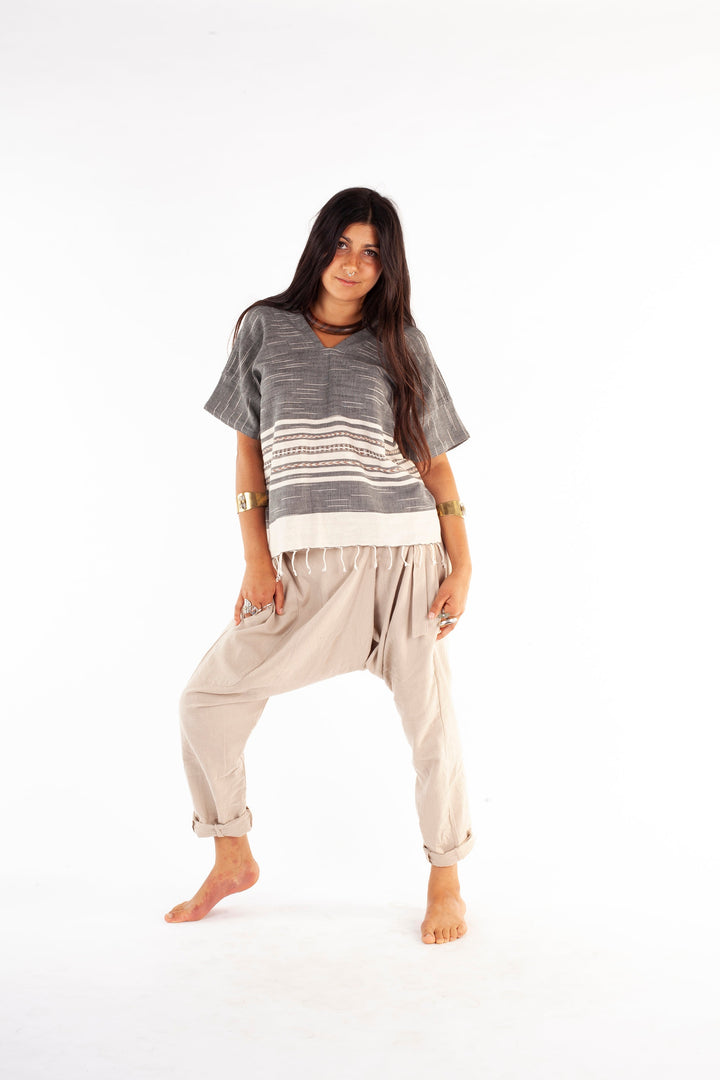 Afghani Harem Drop Crotch Pants Full Length, Brown Handmade Comfortable Yoga Gypsy Boho Alibaba Aladdin Festival with two Pockets AJJAYA