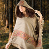 Damen Poncho Große Kapuze Yakwolle Hellbraun Tribal Stickerei Keltische Muster Gypsy Alternative Festival Rave Mexikanisches Primitive AJJAYA