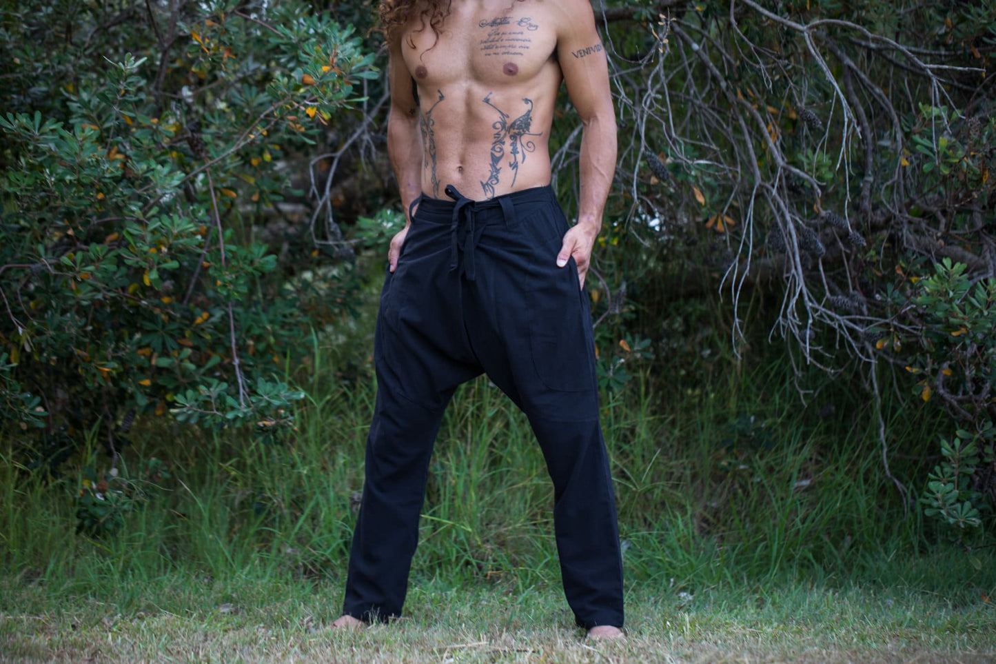 Mens Grey Cotton Pants Drop Crotch Harem Alibaba Yoga Comfortable Breathable One Size Loose Fit Festival Boho Hippie Natural Earthy AJJAYA