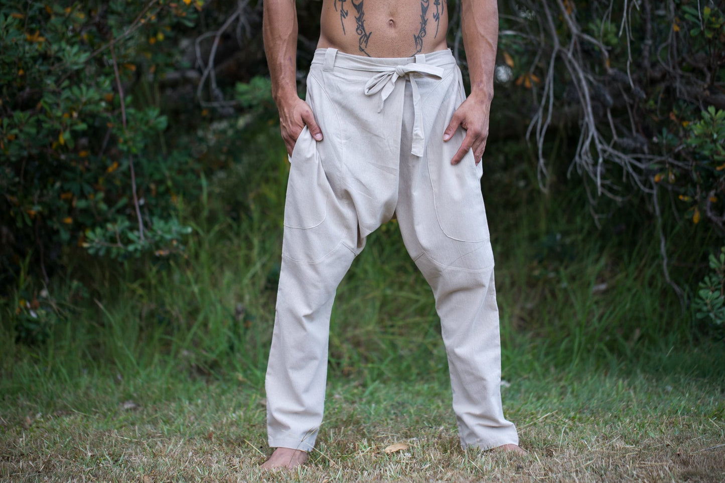 Mens Cotton Pants Black Drop Crotch Harem Alibaba Yoga Comfortable Breathable One Size Loose Fit Festival Boho Hippie Natural Earthy AJJAYA