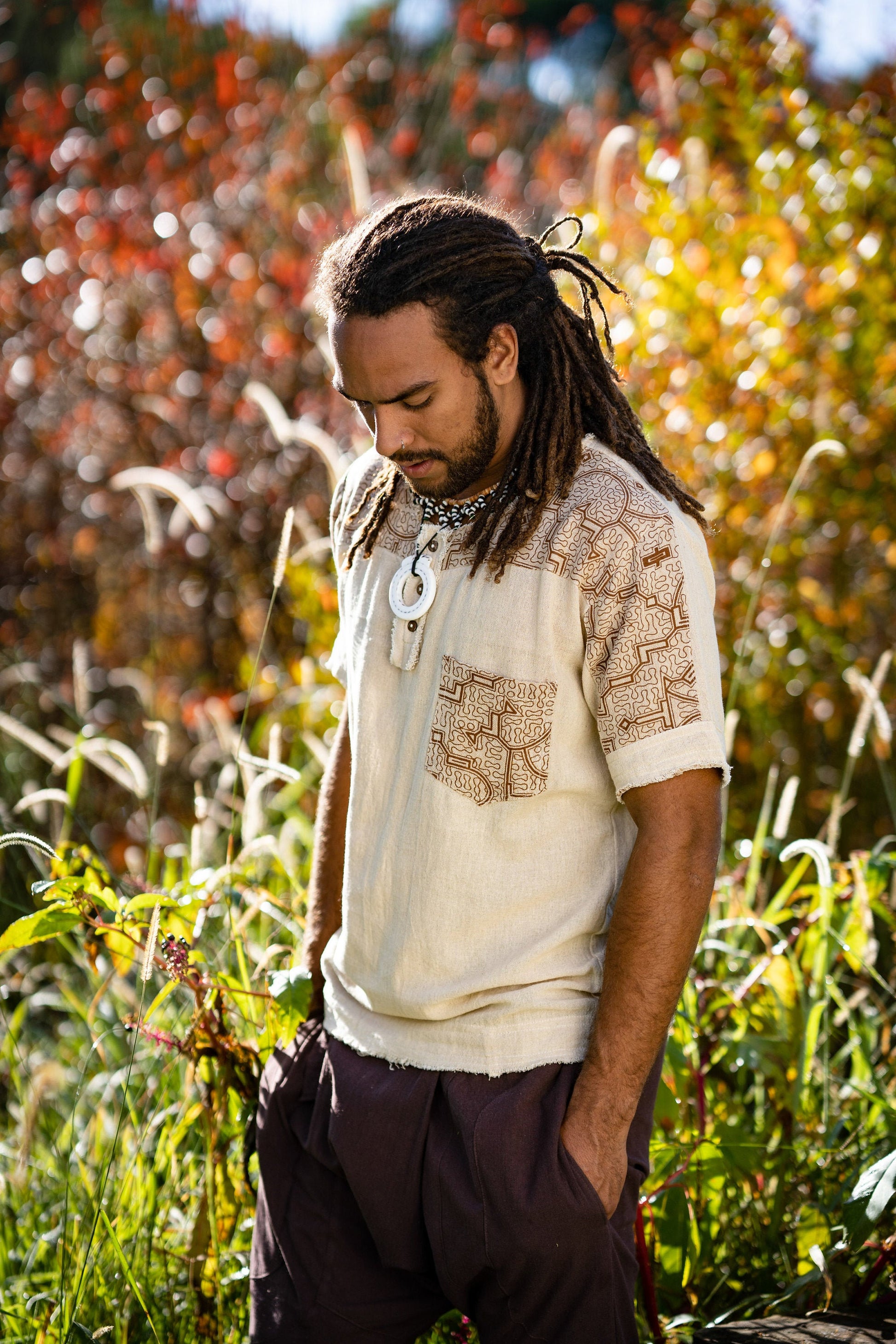 ASURA Beige Brown Tribal Shirts Mens
