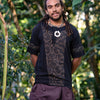 Mens WASKA Top Black Sacred Plant Shipibo Shaman Pattern T Shirt Shamanic Neo Tribal Gypsy Ritual Festival Ceremony Ethnic Handmade AJJAYA