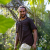 Mens ASURA Top Brown Sacred Plant Shipibo Pattern Pocket T Shirt Shamanic Neo Tribal Gypsy Ritual Shaman Ethnic Handmade AJJAYA