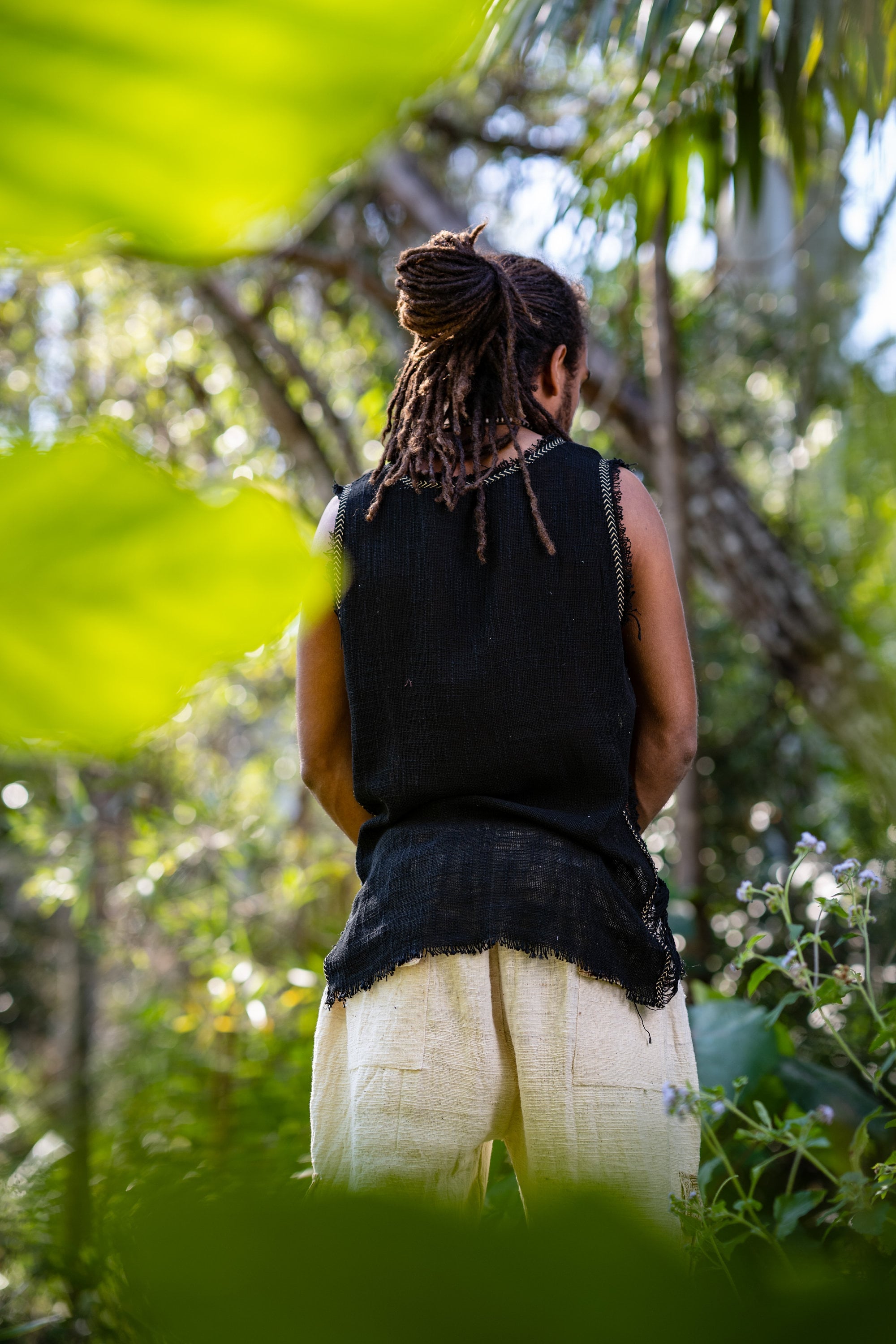 Mens Sleeveless Tank Top DHATU Cotton Shirt Slashed Open Sides Black Semi See Through Breathable Tribal Gypsy Alternative Festival AJJAYA