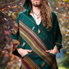 HODDI Mens Hooded Poncho Green Cashmere and Acrylic Wool Pockets Tribal Embroidery Celtic Festival Rave Mexican Primitive Large Hood AJJAYA