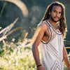 MUKTI Brown Mens Sleeveless Tank Top Shipibo and Block Print combo on cotton gypsy festival shirt ethnic eclectic Tribal breathable AJJAYA