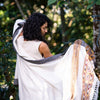 SAMADHI Meditation Prayer Shawl Blanket Cosy Pure White Cashmere Yak Wool and Acrylic Wool Tibetan Tribal Celtic Embroidery Boho Zen AJJAYA