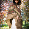 HODDI Womens Hooded Poncho Desert Sand Cashmere and Acrylic Wool Hood Pockets Earthy Tribal Pattern Festival AJJAYA Mexican Primitive