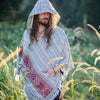 JHANA Mens Hooded Poncho Yak Wool and Acrylic Wool White and Grey with Hood Earthy Tribal Pattern Festival AJJAYA Primitive Alternative