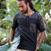 Mens ASURA Top Black Golden Sacred Shipibo Pattern Pocket T Shirt Shamanic Neo Tribal Gypsy Ritual Shaman Ethnic Handmade Huachuma AJJAYA
