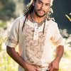 Mens WASKA Top Beige Brown Sacred Plant Shipibo Shaman Pattern T Shirt Shamanic Neo Tribal Gypsy Ritual Shaman Ethnic Handmade AJJAYA