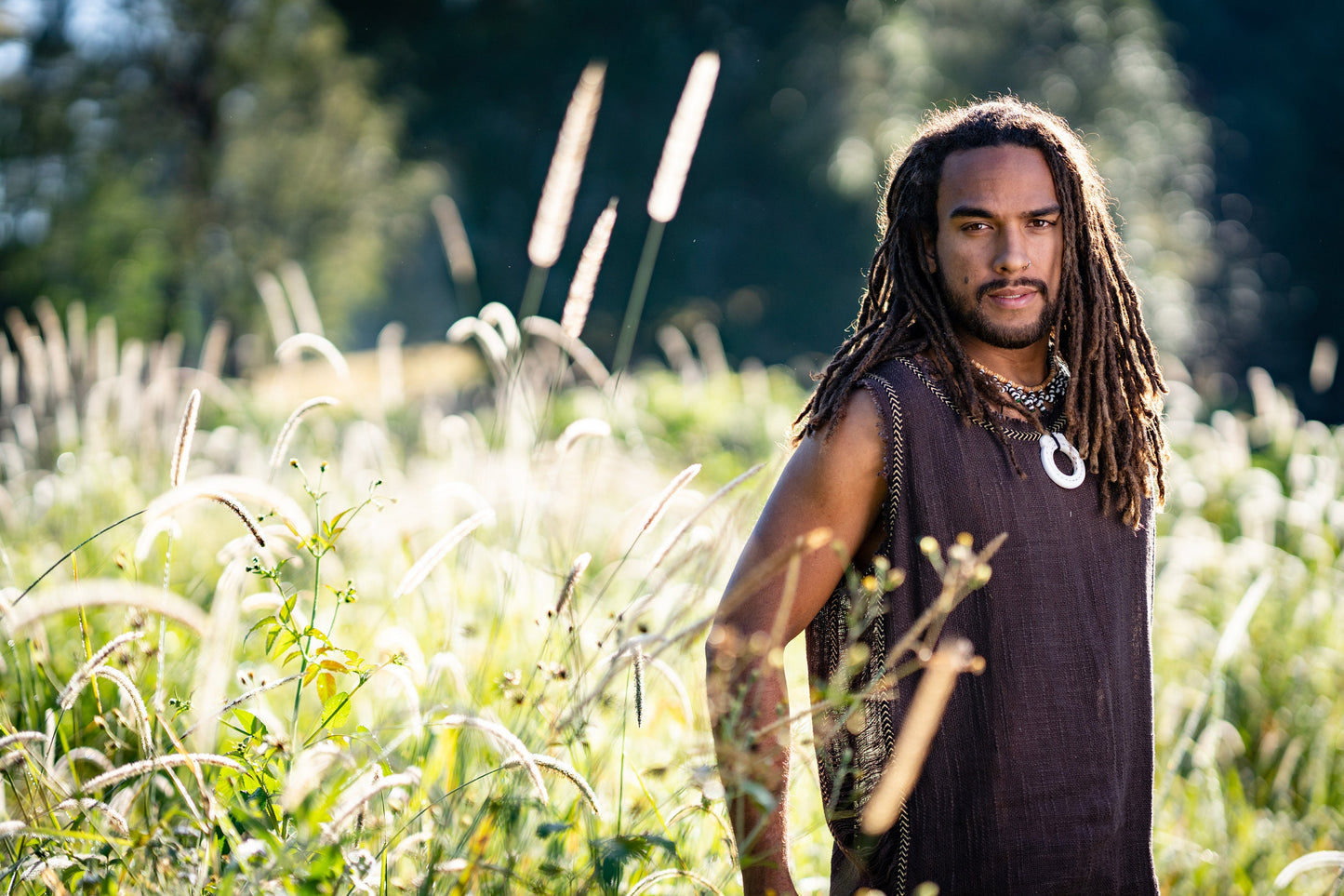 Mens Sleeveless Tank Top DHATU Cotton Shirt Slashed Open Sides Brown Semi See Through Breathable Tribal Gypsy Alternative Festival AJJAYA