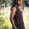 Mens Sleeveless Tank Top DHATU Cotton Shirt Slashed Open Sides Brown Semi See Through Breathable Tribal Gypsy Alternative Festival AJJAYA
