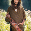 JHANA Hooded Poncho with Pockets Golden Black Cashmere Yak Wool and Acrylic Wool Handmade Celtic Embroidery Primitive Festival AJJAYA Mens