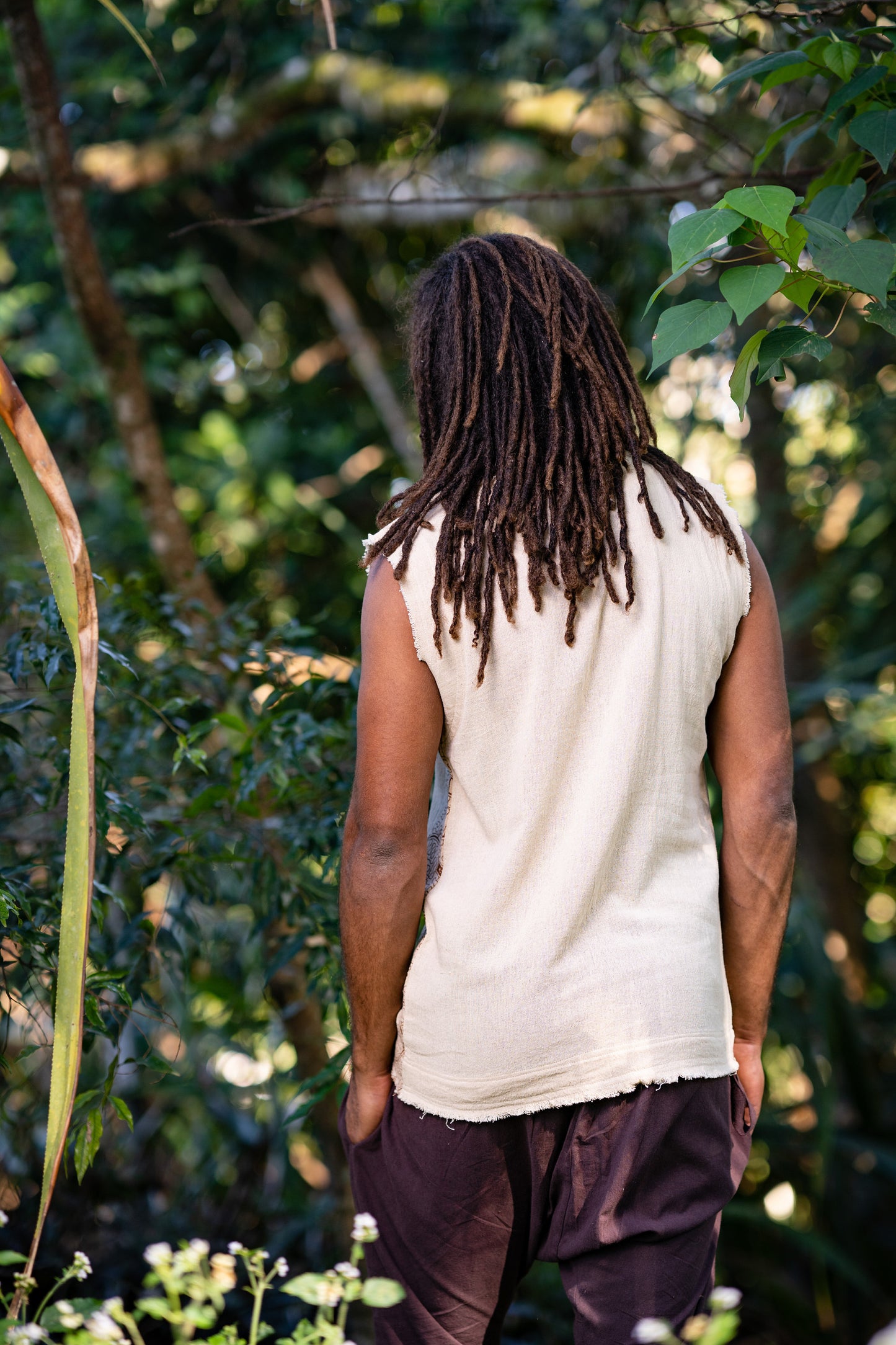 Neo SHIPIBO Beige Herren Gypsy Ärmelloses Erdiges Top T-Shirt, Offener Hals Tank Tribal Jungle Primitive Festival Rave AJJAYA Nomadic Primitive