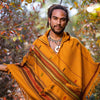 HODDI Mens Hooded Poncho Curry Orange Cashmere and Acrylic Wool Pockets Tribal Embroidery Celtic Festival Mexican Primitive Big Hood AJJAYA