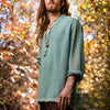 Mens Long Sleeve Top Handmade Neo Matrix Green Apocalyptic Shirt, Gypsy Earthy Rugged Tribal Nomadic Ethnic Festival Rave Primitive AJJAYA