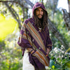 HODDI Mens Hooded Poncho Indigo Purple Maroon Cashmere and Acrylic Wool Hood pockets Earthy Tribal Celtic Festival AJJAYA Mexican Primitive