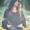 JHANA Mens Hooded Poncho Green Cashmere Yak Wool and Acrylic Wool Pockets Tribal Embroidery Celtic Festival Primitive Large Hood AJJAYA