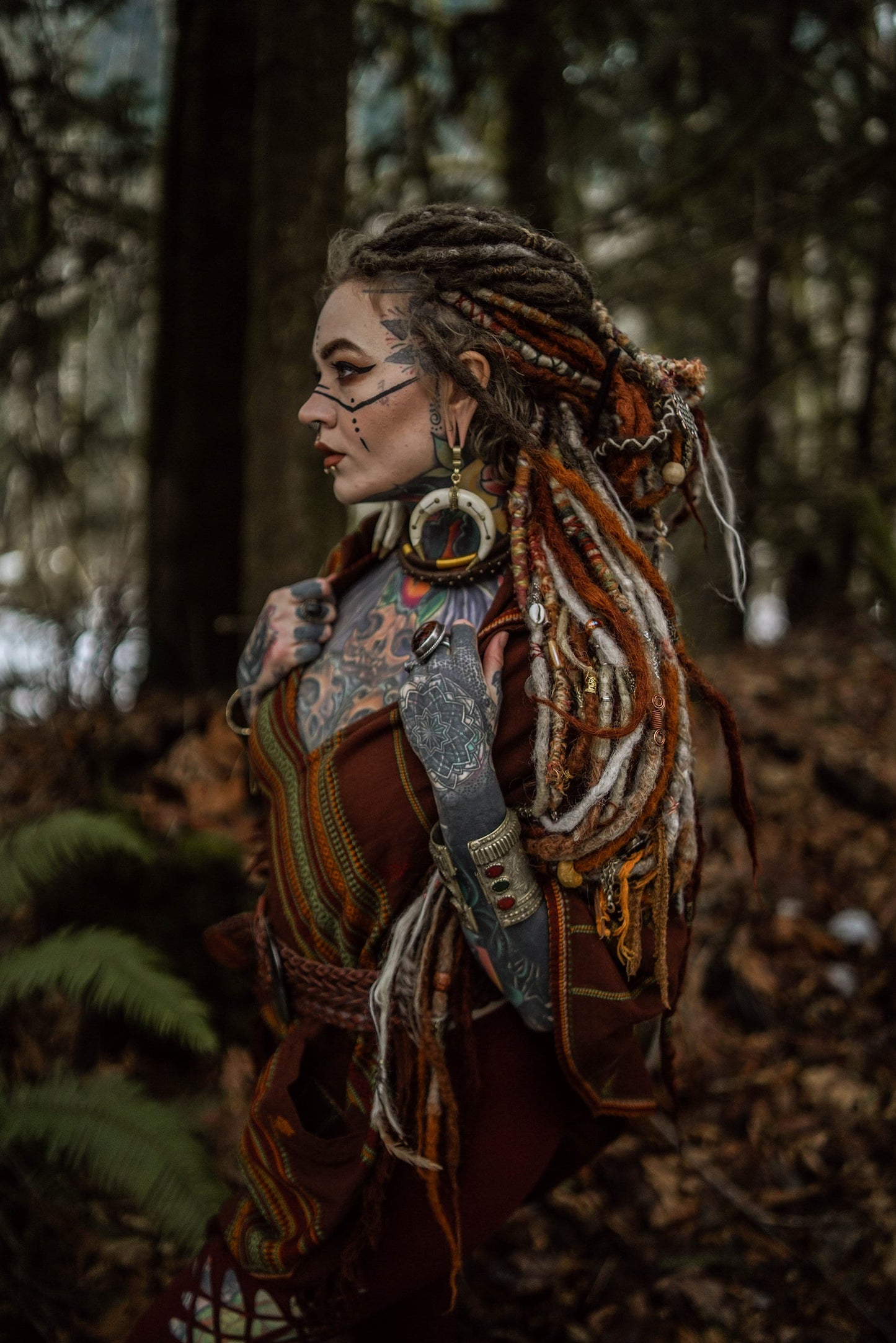 HODDI Hooded Poncho Brown Tribal Cashmere and Acrylic Wool Embroidery Pockets Gypsy Fairy Boho Festival Nomadic Primitive Hippie AJJAYA