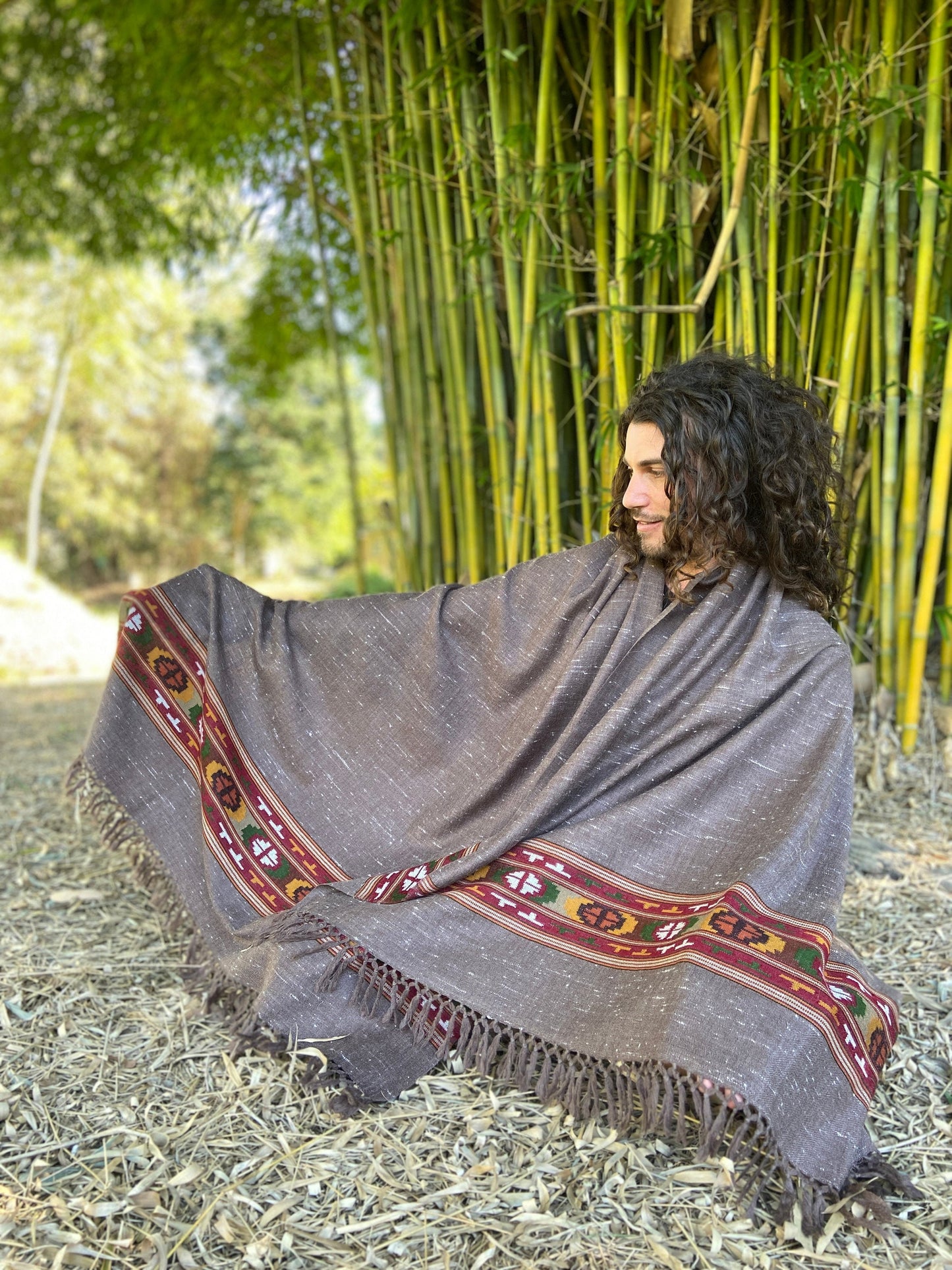 Sati Grey Handwoven Wool Meditation Shawl