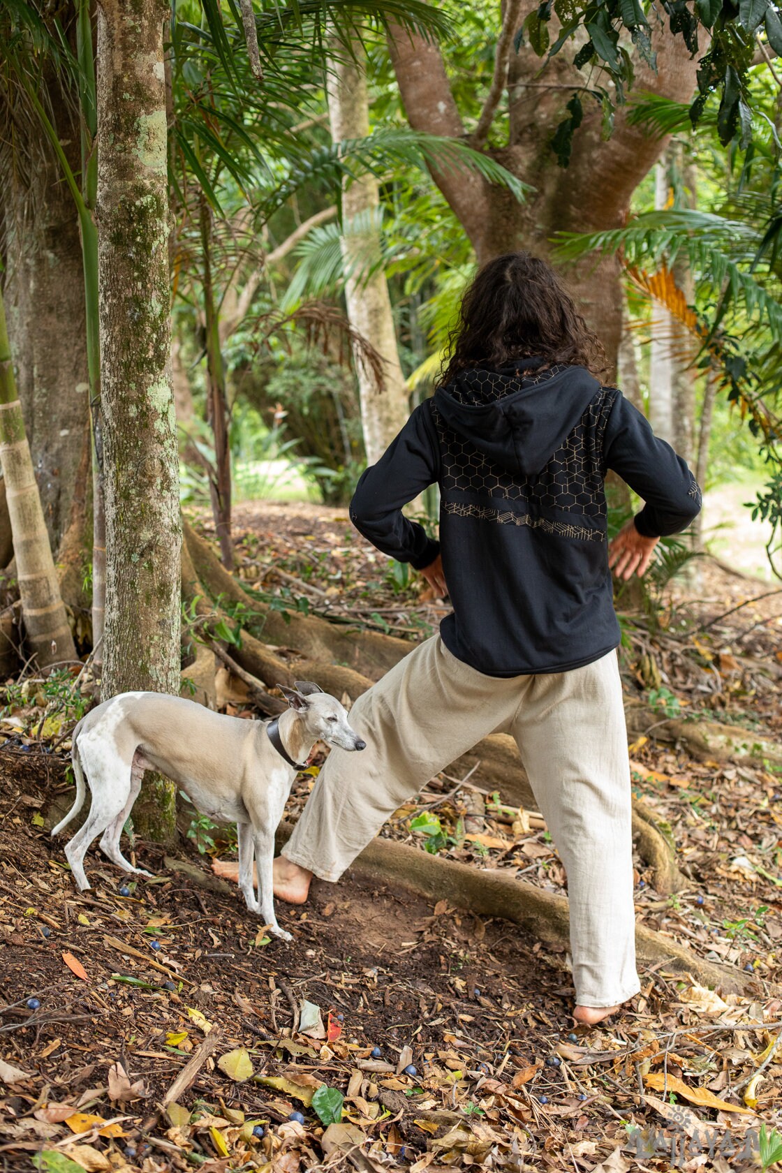 HEXA Thick Hooded Fleece Warm Turtle Neck Jumper Pullover Black Hexagon Geometric Patterns Pockets Thumb Gloves Festival Tribal Gypsy AJJAYA