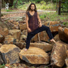 MUKTI Brown Mens Sleeveless Tank Top Shipibo and Block Print combo on cotton gypsy festival shirt ethnic eclectic Tribal breathable AJJAYA