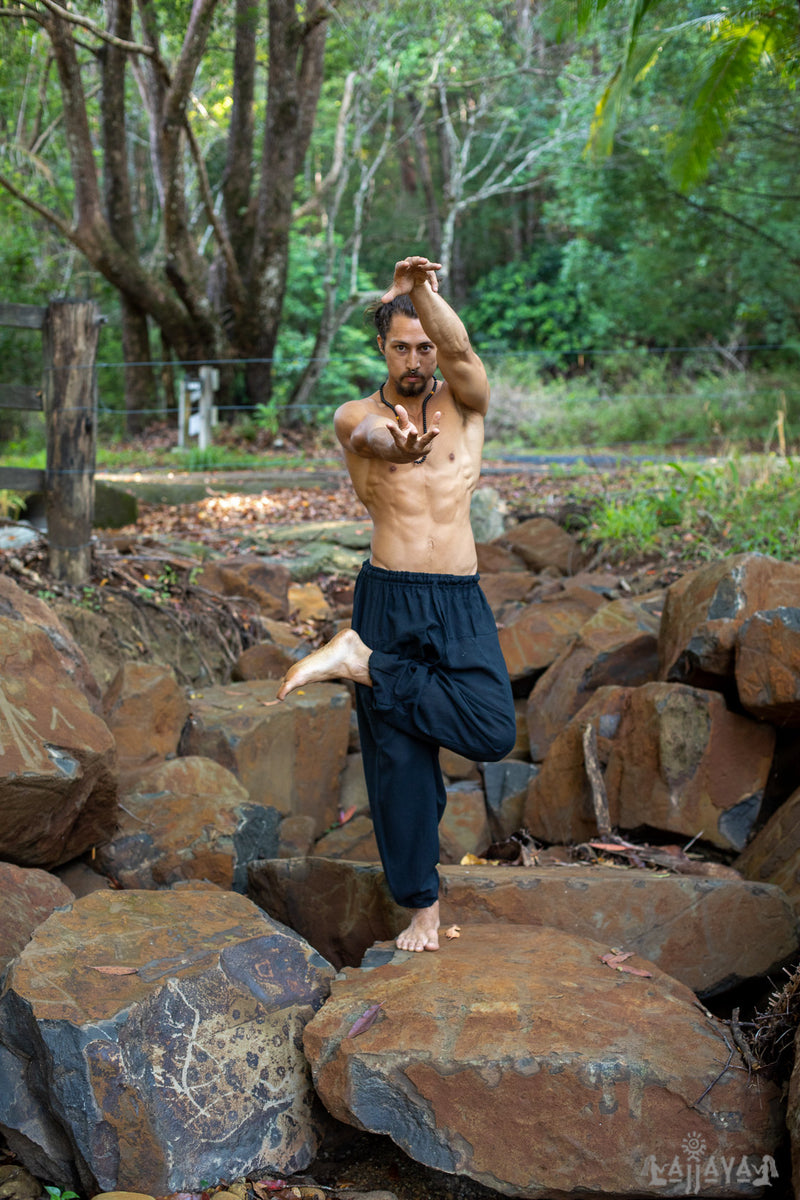 Aladdin Mens Drop Crotch Cotton Pants Black 1