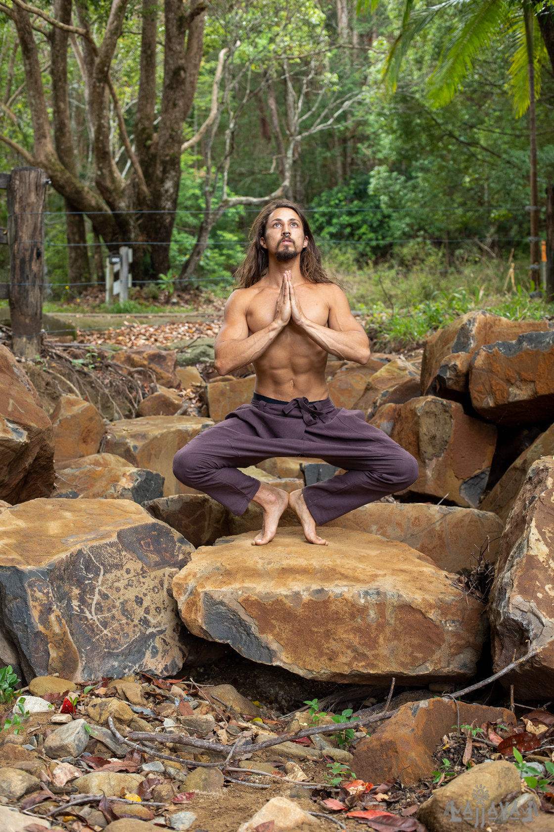 Pantalones bombachos de algodón para hombre, marrón, entrepierna caída, Alibaba, Yoga, cómodos, transpirables, talla única, pantalones sueltos para festival, bohemio, hippie, natural, terroso, AJJAYA