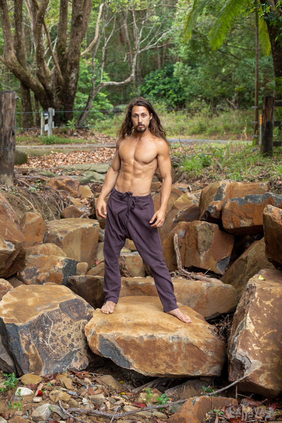 Mens Cotton Pants Brown Drop Crotch Harem Alibaba Yoga Comfortable Breathable One Size Loose Fit Festival Boho Hippie Natural Earthy AJJAYA
