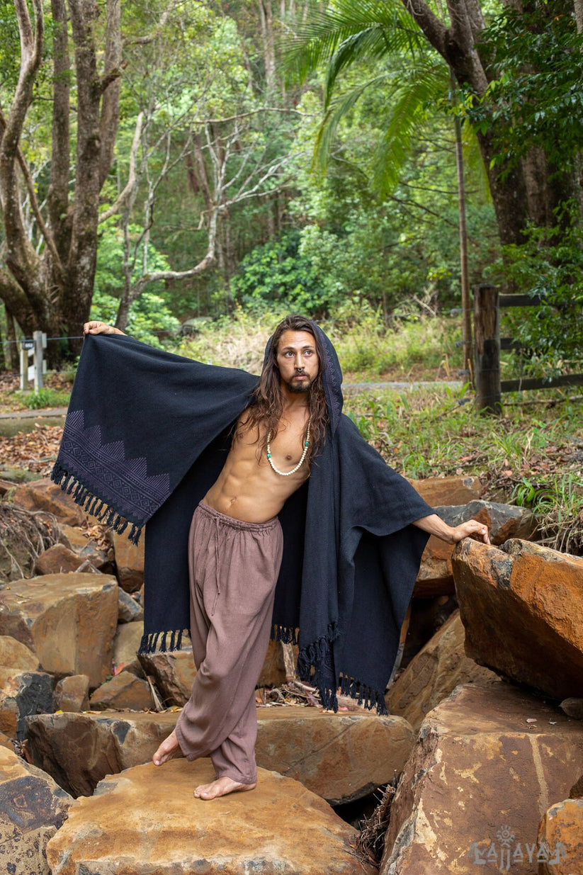 Man Wearing Ritual Robe Black Hooded Ritual Robe | Buy Men's Ritual Robe - AJJAYA