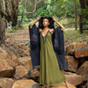 Black ANAGAMI Hooded Kimono Cape Poncho Robe Block Printed Natural Dyed Ceremony Ritual Shaman Tribal Alchemy Sacred Shawl Wrap Rave AJJAYA