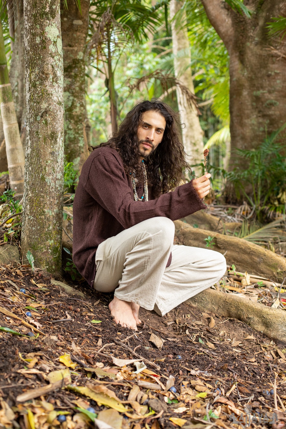 Mens Brown Long Sleeve Top Handmade Neo Matrix Apocalyptic Shirt, Gypsy Earthy Rugged Tribal Nomadic Ethnic Festival Rave Primitive AJJAYA