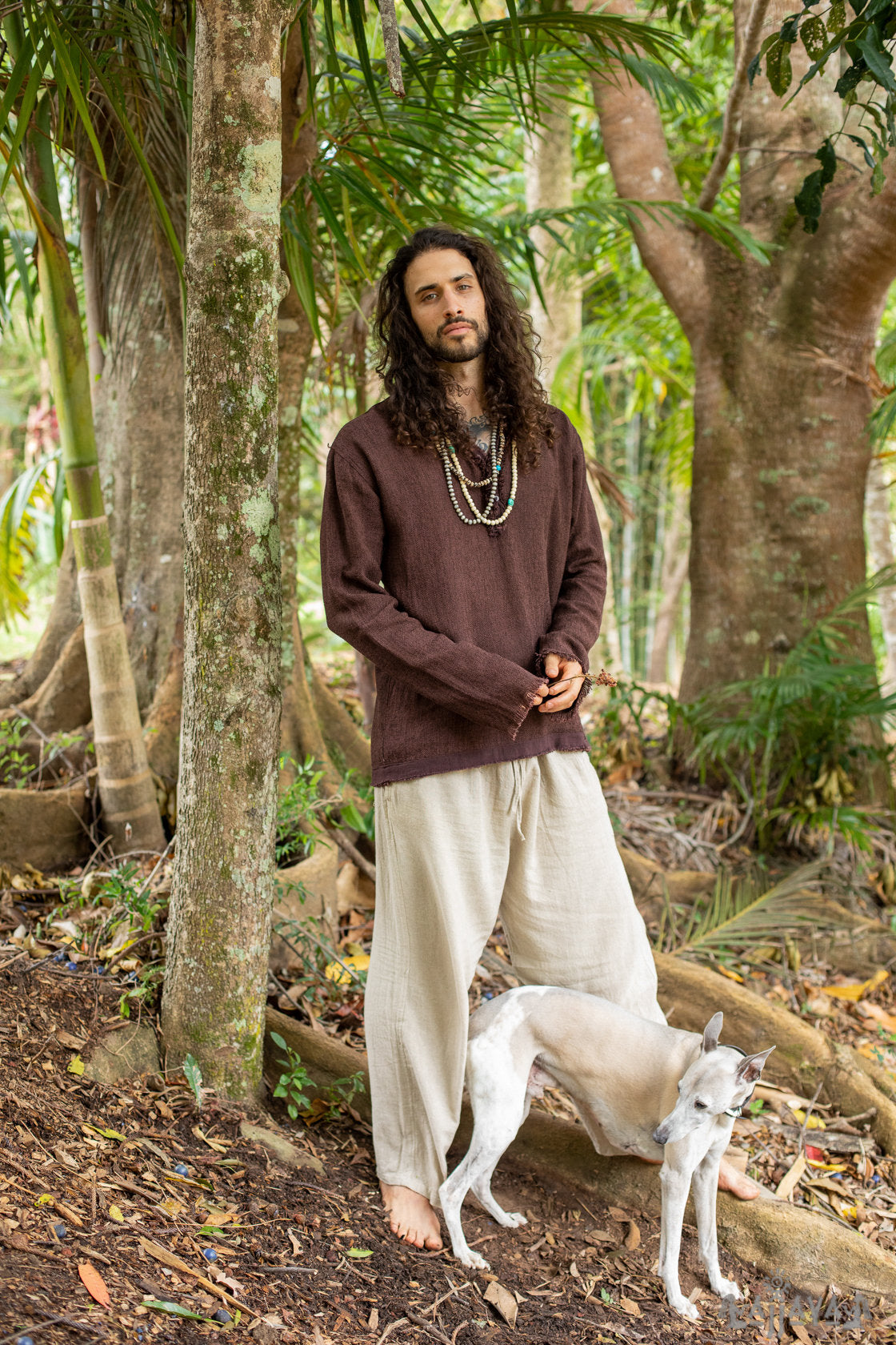 Mens Brown Long Sleeve Top Handmade Neo Matrix Apocalyptic Shirt, Gypsy Earthy Rugged Tribal Nomadic Ethnic Festival Rave Primitive AJJAYA