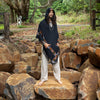 SADHU Hooded Mens Poncho Midnight Black Handwoven Wool Premium Cashmere Hood Zen Embroidery Boho Gypsy Festival Mexican Aztec Celtic AJJAYA