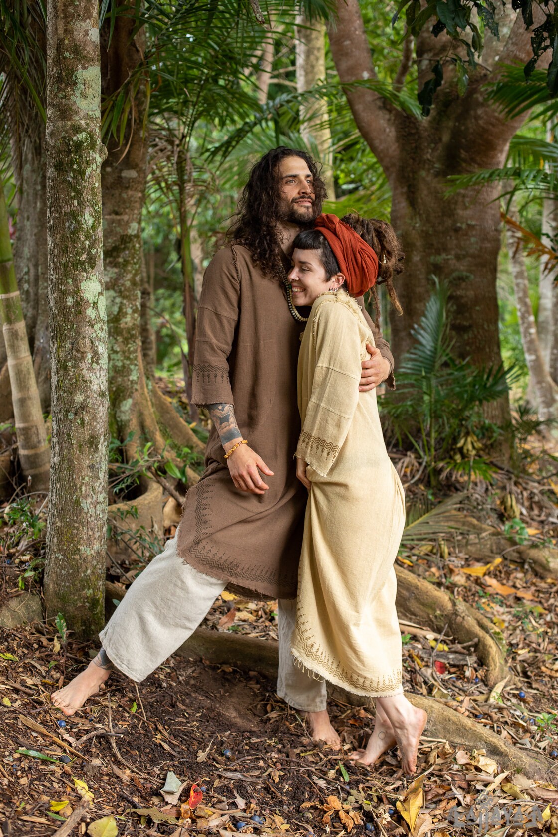 YOSEPH Brown Aramaic Gown Kurta Long Top Male Dress Shirt Biblical Natural Cotton Handwoven Block Print Natural Plant Dye Ceremony AJJAYA