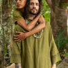 YOSEPH Green Aramaic Gown Kurta Long Top Mens Dress Shirt Biblical Natural Cotton Handwoven Block Print Natural Plant Dye Ceremony AJJAYA
