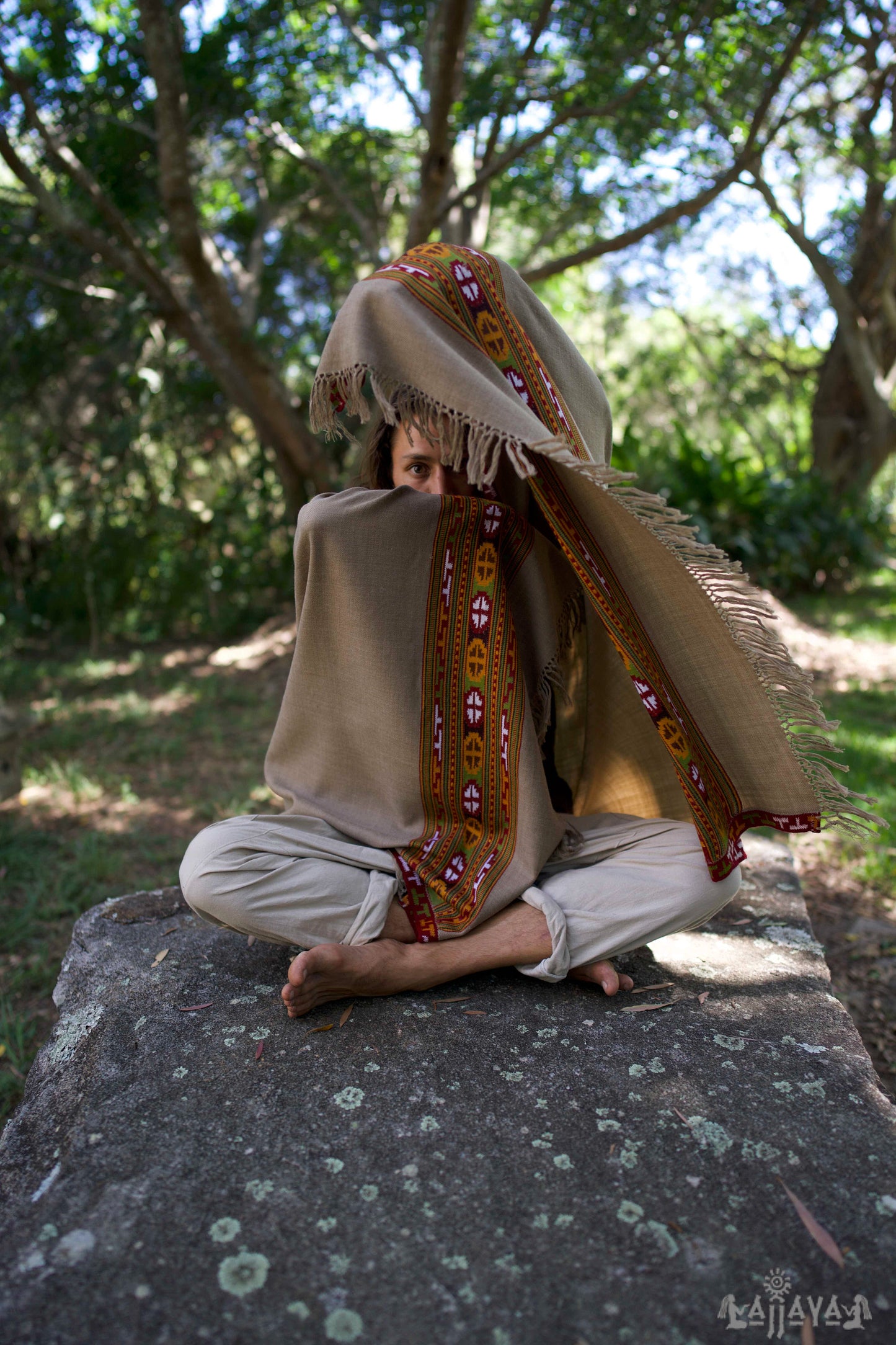 Chal VIRIYA gris ceniza marrón tejido a mano lana meditación oración bufanda manta Premium Cachemira pura invierno Zen tibetano bordado Boho AJJAYA