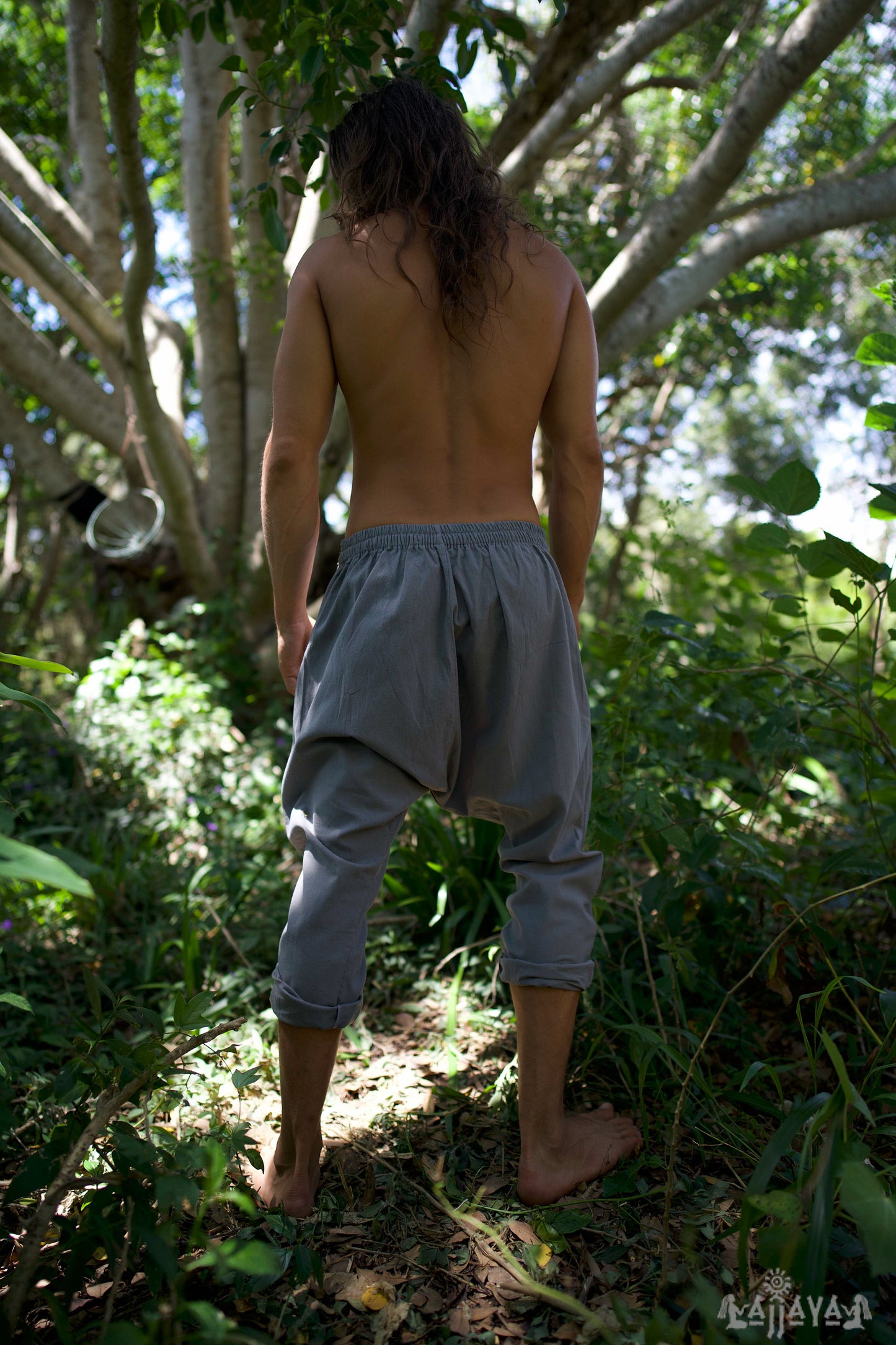 Men's Cotton Harem Pants Grey Drop Crotch Alibaba Yoga Comfortable Breathable One Size Loose Fit Festival Pants Boho Hippie Natural Earthy AJJAYA