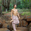 YUGI Salmon Pink Mens Cotton Yoga Pants Natural Plant Dyed Pockets Yogi Breathable Gym Straight Trousers Flexible Drawstring Festival AJJAYA